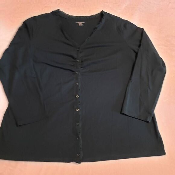 Laura Scott Women's Plus Size Button Front Knit Top - Picture 1 of 7